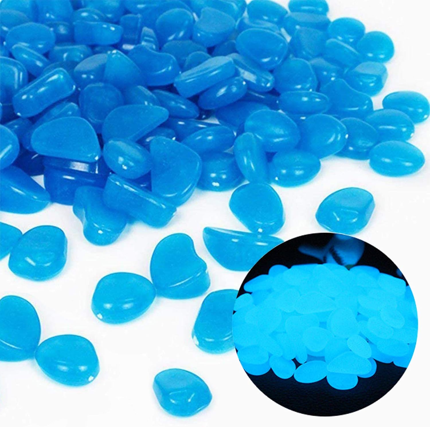 Aquarium Plants - Fish Tank Rocks Glow Blue Pebbles